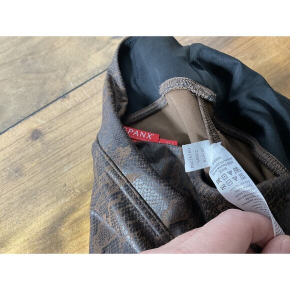 Spanx Leggings Womens Small Brown Faux Leather Snakeskin Print Casual Ladies - Picture 5 of 10